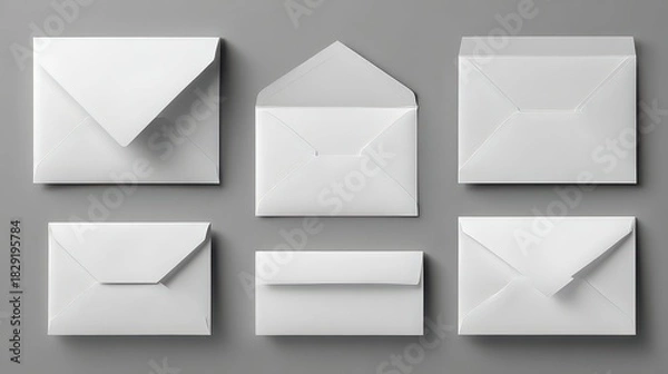 Obraz Six White Envelopes in Various Positions on Gray Background