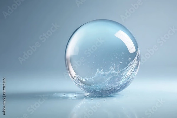 Obraz Transparent Sphere with Internal Water Effect on Gradient Blue Background