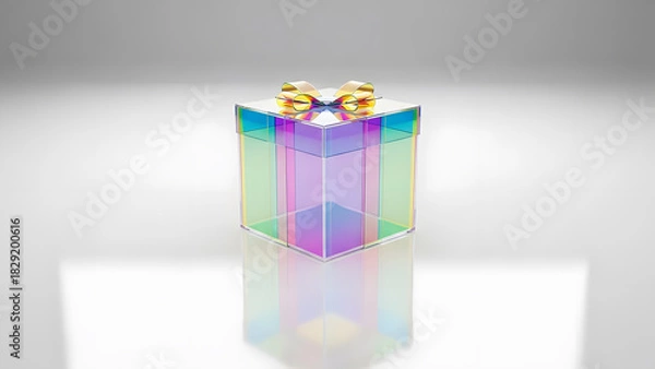 Obraz Transparent Holographic Gift Box with Rainbow Reflections