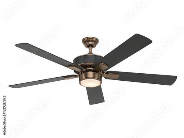 Fototapeta Ceiling fan with light, five blades, bronze and dark grey finish isolated on transparent background