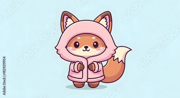 Obraz Charming illustration of an adorable cartoon fox character wearing a cozy pink hooded jacket, radiating warmth and playful cuteness in a delightful graphic design