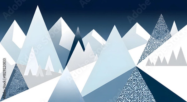 Obraz Stylized geometric mountain range illustration featuring a conceptual winter landscape with snow-capped peaks under a dark blue sky