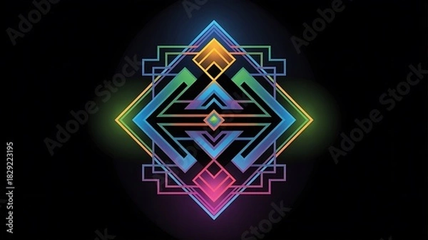 Obraz Art Deco Geometric Design with Neon Gradient Colors on Black Background
