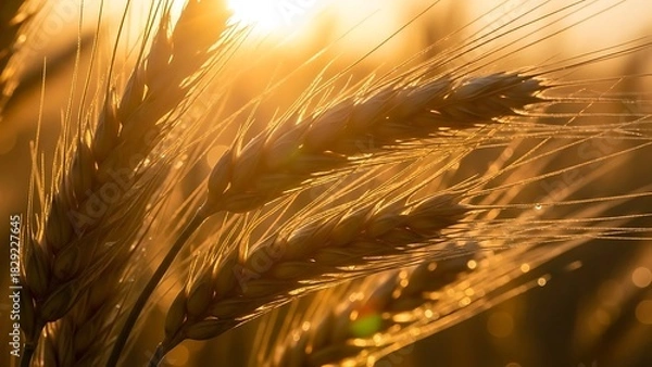 Obraz Golden Ears of Wheat Glistening in the Evening Sunlight.