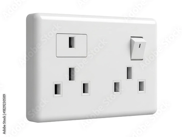 Fototapeta White uk electrical socket with switch and usb port isolated isolated on transparent background