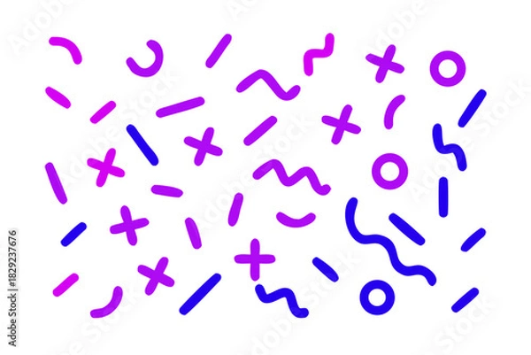 Fototapeta Playful pattern with bold geometric shapes in vibrant purple and blue on white, perfect for backgrounds, textiles, and creative projects