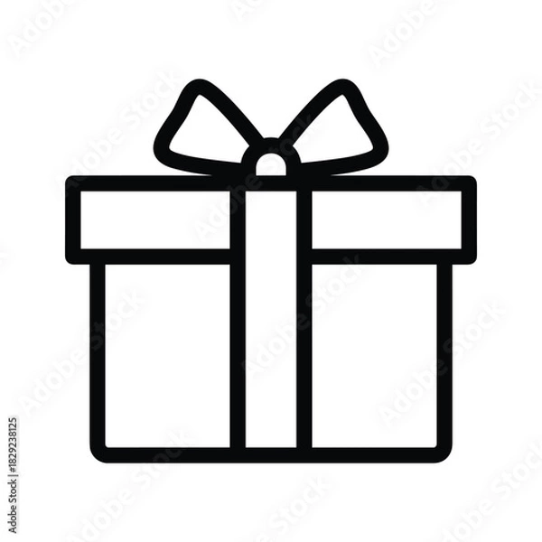 Obraz Simple black line icon of a gift box with a bow isolated on