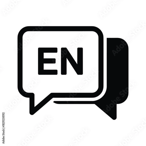 Obraz Black and white icon of two speech bubbles with en text representing english language communication