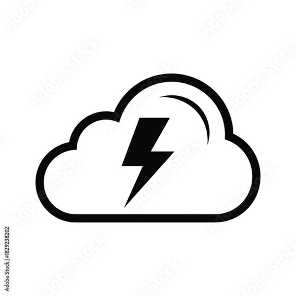 Obraz Black and white icon of a cloud with a lightning bolt inside, isolated on