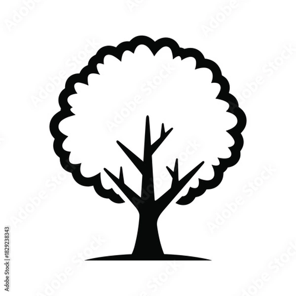 Obraz Simple black and white silhouette icon of a deciduous tree isolated on