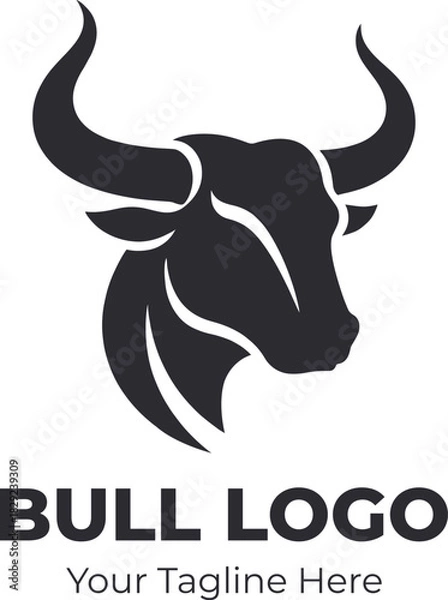 Fototapeta Powerful black bull head logo design with text space