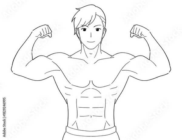 Obraz 筋肉ムキムキの男性　白黒イラスト