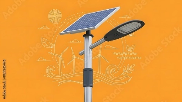Fototapeta Solar-Powered Streetlight with Wind Turbines Illustration