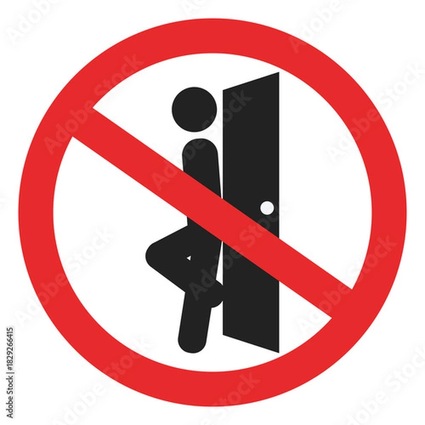 Fototapeta Isolated illustration of a stick figure silhouette leaning on a door with a red line for a sign prohibiting leaning on the door