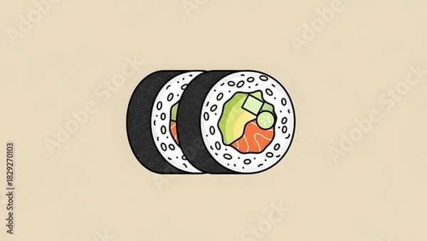 Fototapeta Delicious Sushi Rolls with Salmon and Avocado Illustration for Asian Cuisine