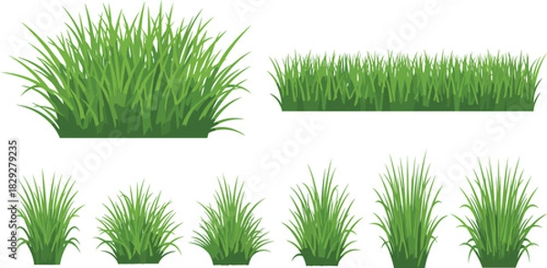 Fototapeta Grass patch vector set, green lawn clump illustration, landscaping design elements, nature ground cover concept, cad drawing flat vector