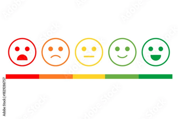 Obraz Feedback customer face emoticon concept. Customer satisfaction rating template. Feedback scale with emoticon, angry to happy user experience vector illustration.