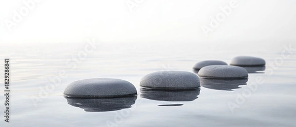 Fototapeta Zen path of stones on ocean n widescreen,  generative ai