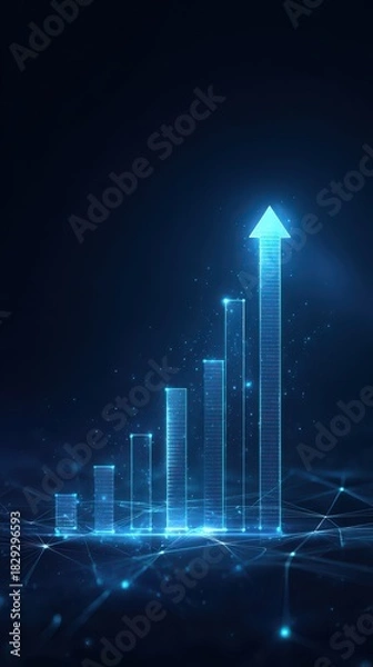 Obraz Digital business growth chart with glowing blue bars and an upward arrow symbolizing financial progress and success.
