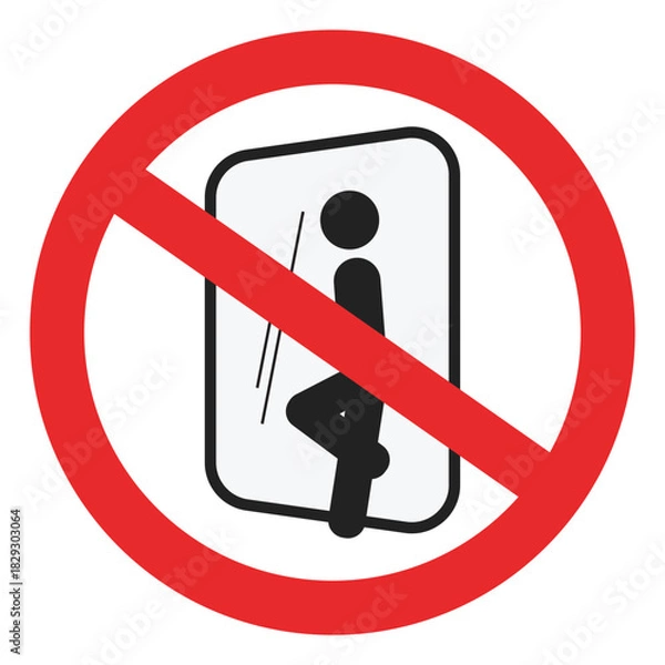 Fototapeta Isolated illustration of a stick figure silhouette leaning on glass with a red line for a danger sign prohibiting leaning on glass.
