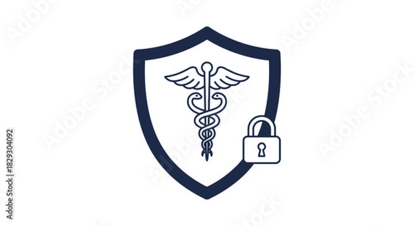 Obraz secure medical data protection with caduceus shield and padlock cybersecurity in healthcare privacy promoting data safety and digital health regulations