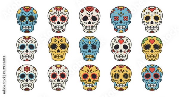 Obraz sugar skull pattern background colorful calaveras illustrations celebrating día de muertos tradition ideal for cultural events  graphic designs.