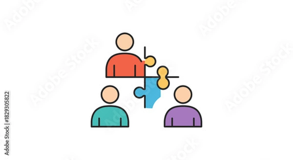 Obraz team collaboration puzzle solving three people connect puzzle pieces symbolizing teamwork  problem-solving for strategic partnerships  business solutions.