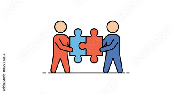 Obraz teamwork collaboration to achieve solutions two people connecting puzzle pieces together symbolizing problem-solving and partnership great for business blogs