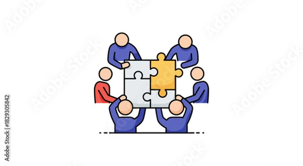 Obraz teamwork solving problems people assembling jigsaw puzzle pieces creating synergy in collaboration representing partnership and project completion.