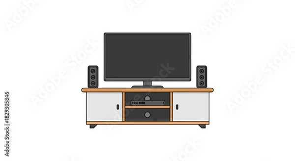 Obraz tv and speakers on stand ideal for home entertainment illustrations with a minimalist design adding modern aesthetic to media presentations.