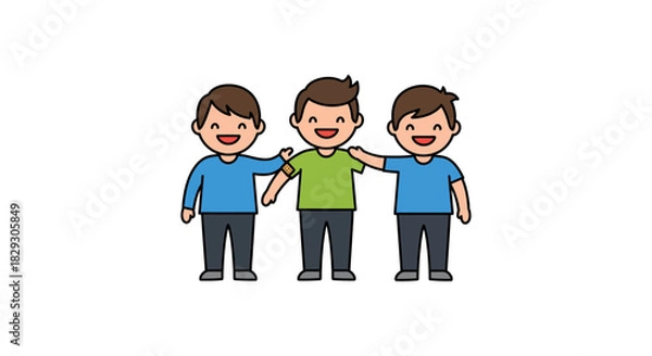 Obraz Three friends hugging symbolizing teamwork and friendship isolated on white ideal for collaboration-themed blogs or social media campaigns.