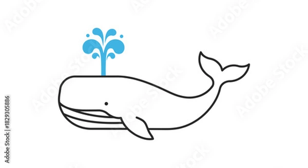 Obraz Whale blowing water a simple line drawing illustration swimming in the ocean perfect for childrens book evoking calmness and marine conservation.