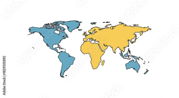 Obraz world map continents colored illustrating geographic division with blue highlighting americas and australia gold showing eurasia and africa continents.