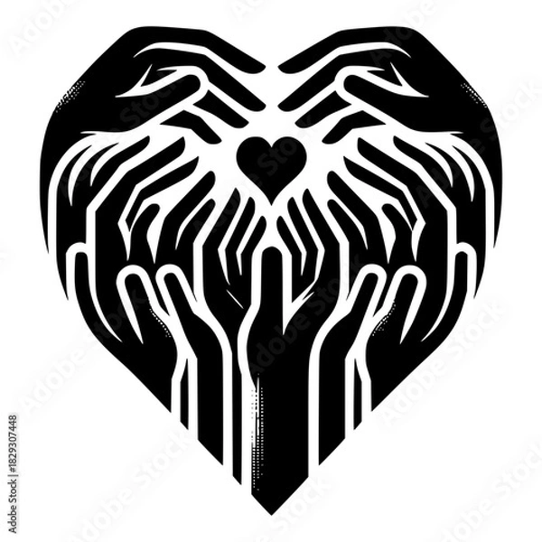 Fototapeta hands reaching towards a heart-shaped form, symbolizing social work and community vector illustration
