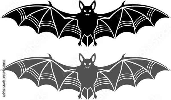 Obraz Silhouette Illustration of a Bat with Extended Wings on a Transparent Background capturing nocturnal creature's form in minimalistic black outline