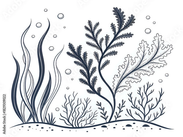 Fototapeta abstract floral design ,hand drawn illustration outline isolated on white background