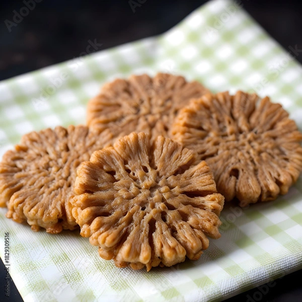 Obraz Crispy Buckwheat Cakes on Checkered Napkin – High-Resolution Food Photography