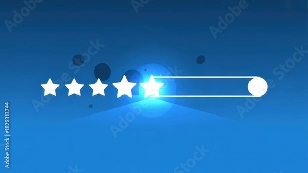 Obraz Progress Indicator: Five-star rating on a dynamic blue interface, depicting service excellence. Displaying the precision of rating and customer satisfaction