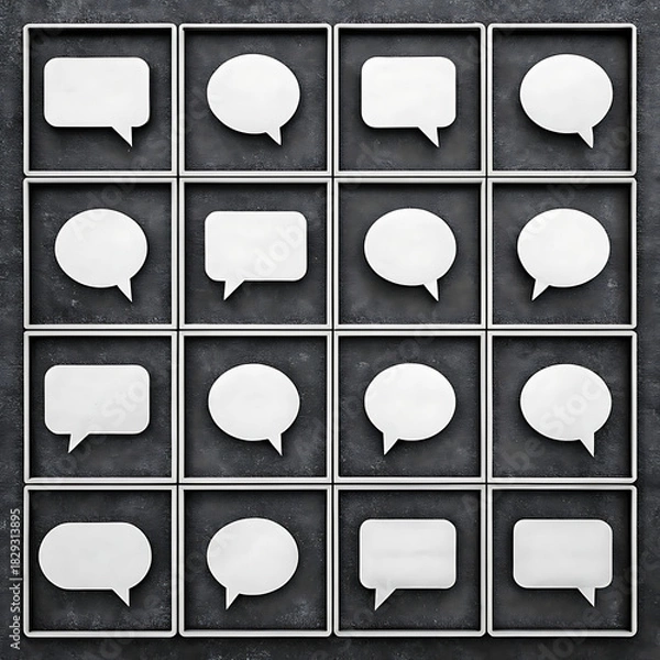 Obraz Collection of diverse speech bubble shapes in a grid silhouette