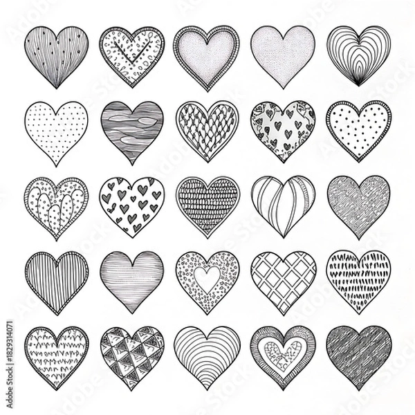 Obraz Collection of hand drawn heart shapes silhouette