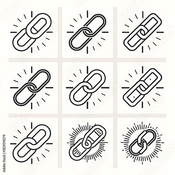 Obraz Collection of hand drawn chain link icons in a silhouette style