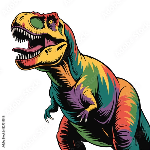 Fototapeta Colorful Tyrannosaurus Rex dinosaur roaring with open mouth and sharp teeth t rex prehistoric