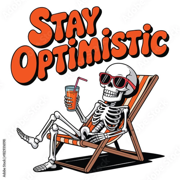 Fototapeta Skeleton relaxing in deck chair wearing sunglasses holding orange drink vector