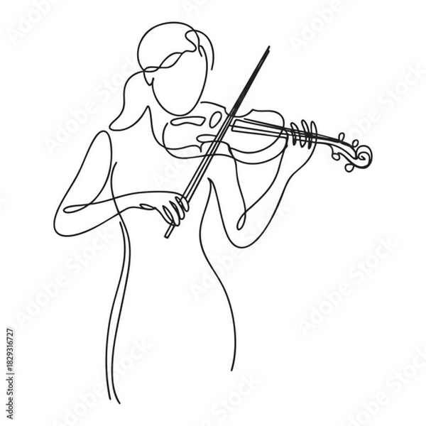 Fototapeta Woman playing violin in continuous line art style music instrument