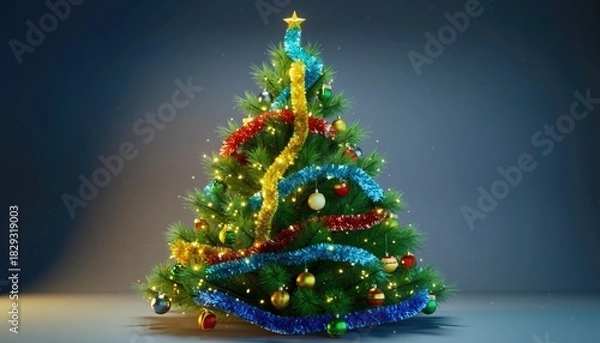 Fototapeta Festive Christmas Tree Adorned with Ornaments and Lights.