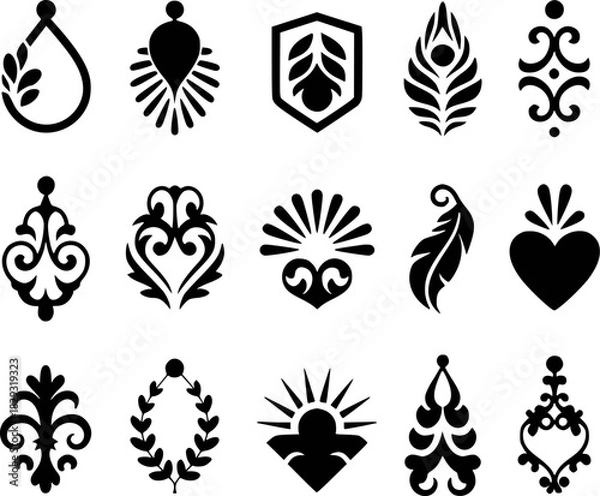 Obraz Collection of Black Decorative Ornate Embellishments and Symbols