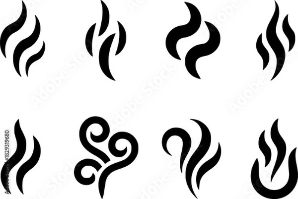 Obraz Collection of Stylized Black Smoke and Steam Icons on White Background