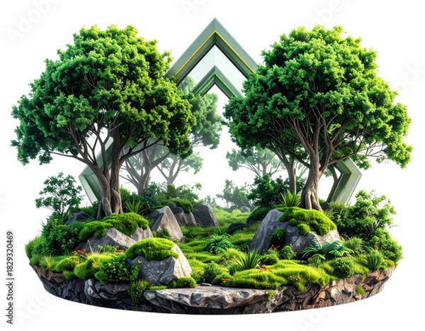 Fototapeta Trees decorate shapes set on transparent backgrounds 3d render png By Krit 
