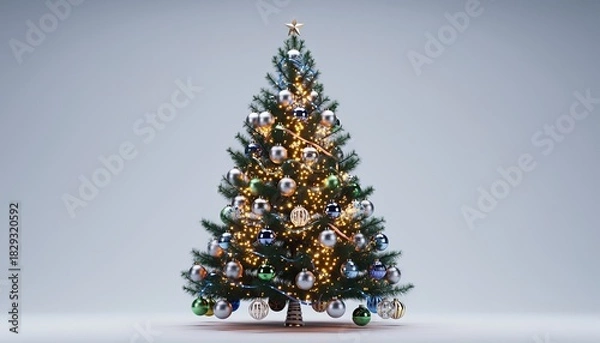 Fototapeta Festive Christmas Tree Adorned with Ornaments and Lights.