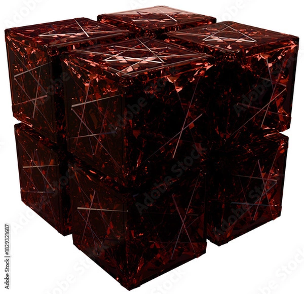 Obraz Dark Red Cube 3D Prismatic Gem Abstract Shape